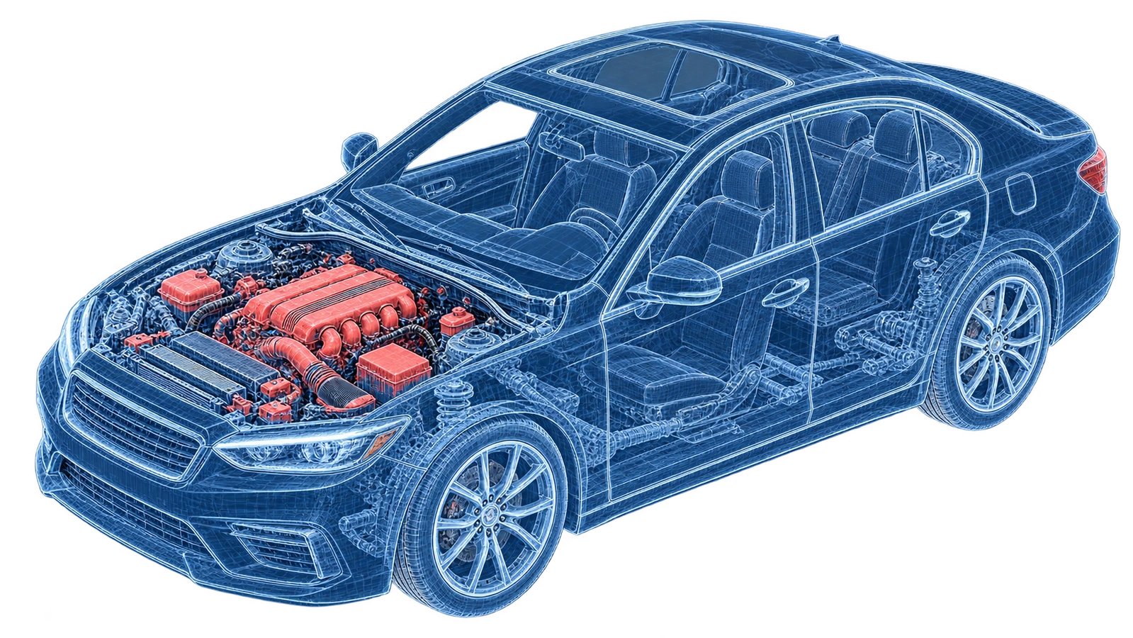 Vehicle diagram highlighting the engine